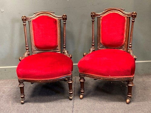 Lot 347 - A pair of late Victorian red upholstered small...