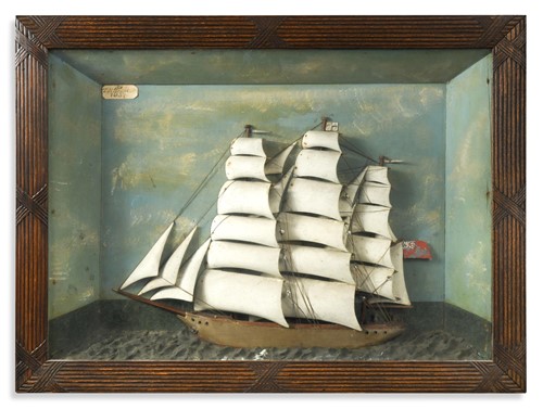 Lot 431 - A sailor's half-block relief model of a full-rigged ship, 20th century