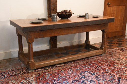 Lot 405 - A walnut top refectory or preparation table, 19th century