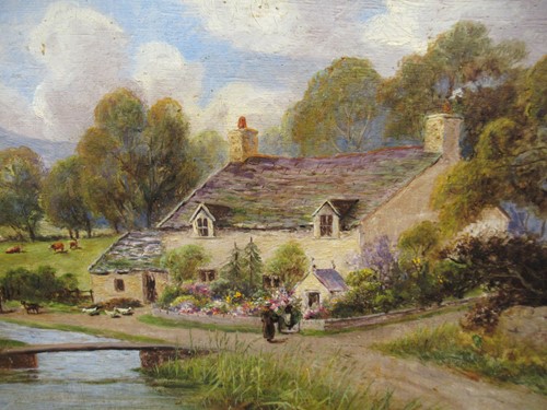 Lot 574 - Tom Yarwood, landscape at dusk, oil on board...