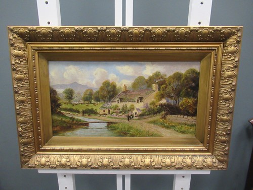 Lot 574 - Tom Yarwood, landscape at dusk, oil on board...