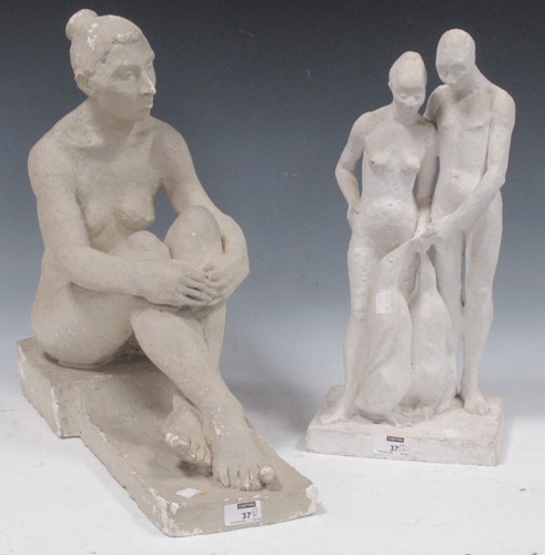 Lot 37 - A plaster nude figure ornament and another of...
