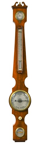 Lot 476 - Norton of Stamford, a small size 19th century mahogany banjo barometer