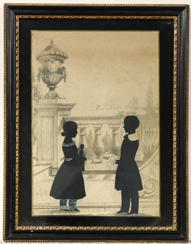 Lot 614 - Samuel Metford of Somerset (1810-1896), a silhouette portrait of two children