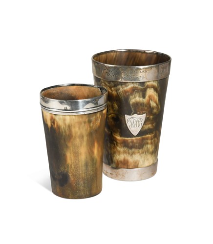 Lot 371 - Two silver mounted horn beakers, early 20th century