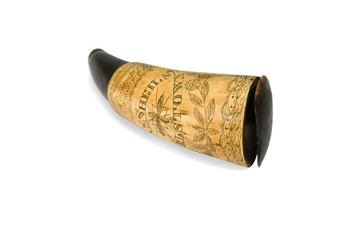 Lot 323 - James Sheils, Earlstone, an early 19th century scrimshaw decorated horn snuff mull