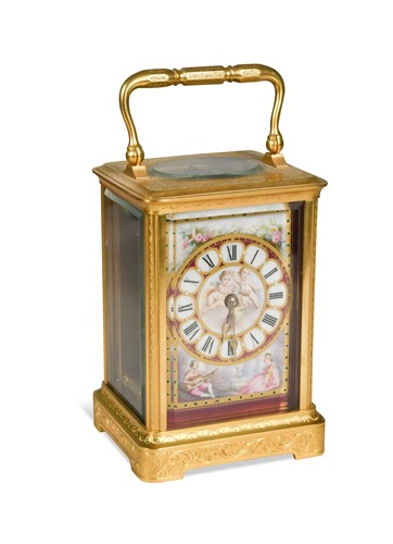 Lot 646 - A French 19th century carriage timepiece with engraved case