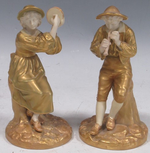 Lot 47 - Pair of small Royal Worcester figures – piper...