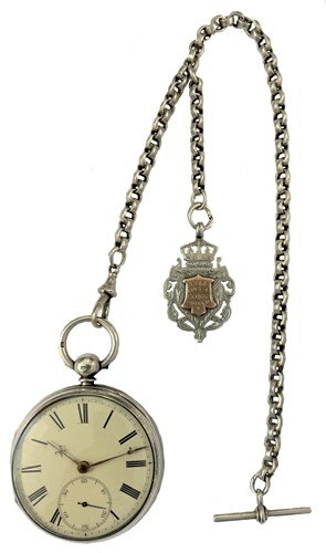 Lot 304 - Joah. Tyas, Scissett, Huddersfield - A late 19th century silver open faced pocket watch with chain