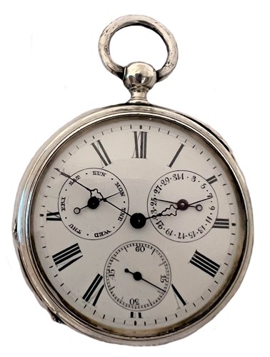 Lot 303 - Unsigned - A Swiss metalwares open faced calendar pocket watch