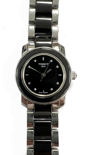 Lot 374 - Tissot - A steel and black ceramic 'T-Cera' diamond dot wristwatch