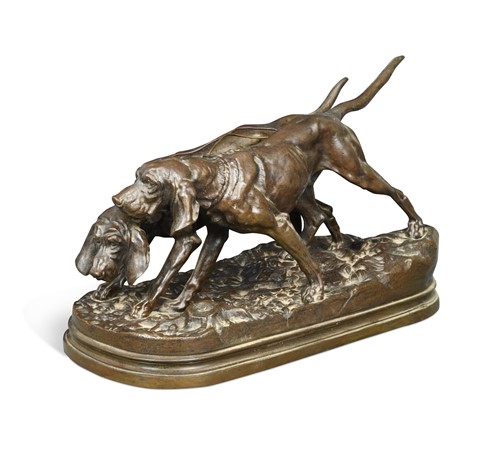 Lot 637 - After Alfred Dubucand (1828-1894), Coupled bloodhounds