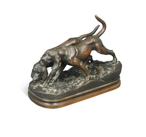 Lot 633 - After Alfred Dubucand (1828-1894), Coupled bloodhounds