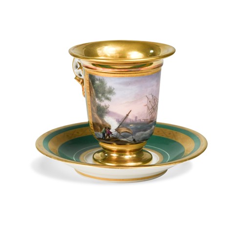 Lot 578 - A Paris porcelain apple green ground cabinet cup and saucer, 19th century