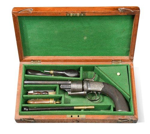 Lot 436 - A percussion six-shot revolver by Sharman West Berry of Woodbridge, mid-19th century