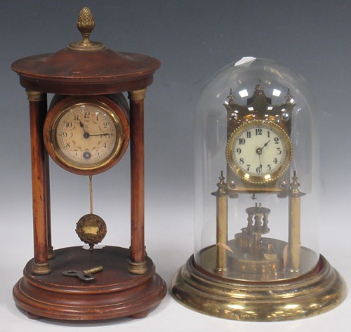 Lot 111 - A Edwardian portico type clock, 34cm high, and...