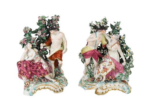 Lot 346 - A pair of Chelsea figure bocage groups of Mercury and Venus, circa 1758 - 70