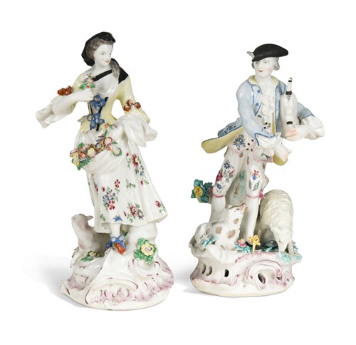Lot 343 - A pair of Bow porcelain figures of a shepherd and shepherdess, circa 1755