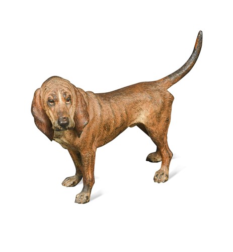 Lot 638 - An Austrian cold-painted bronze model of a standing bloodhound, early 20th century