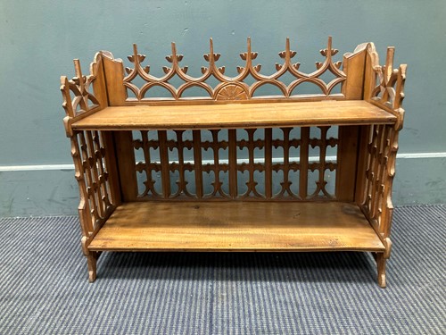 Lot 441 - A Gothic style set of beech wall shelves 45 x...