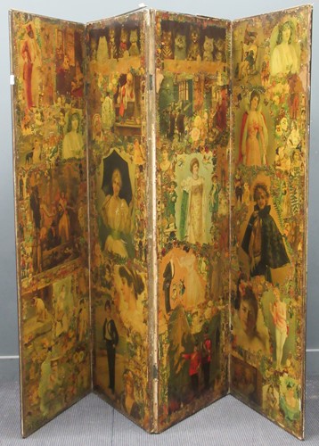 Lot 541 - A Victorian four-fold decoupage screen, 192 x...