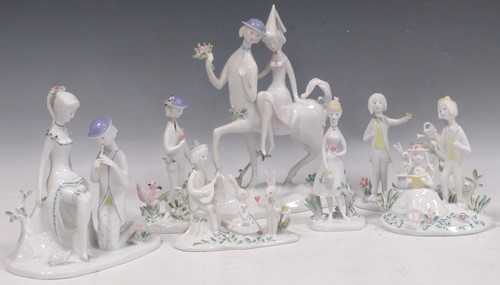 Lot 74 - A group of Rosenthal figures, including a lady...