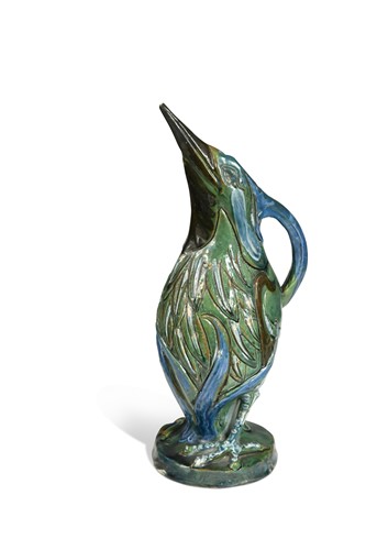 Lot 17 - C.H. Brannam for Barum Pottery, an art pottery Kingfisher jug, 1898