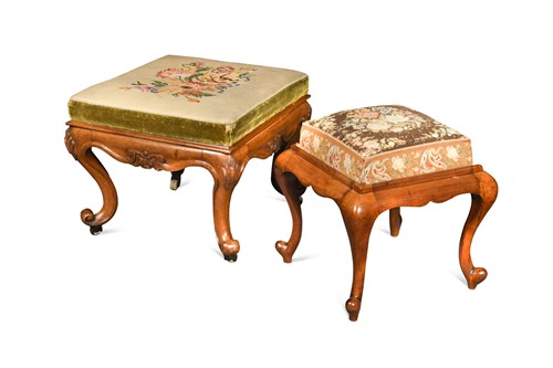 Lot 530 - Two similar tapestry topped mahogany stools, 19th century