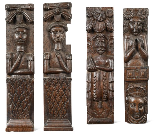 Lot 380 - A pair of oak carvings, 17th or 18th century