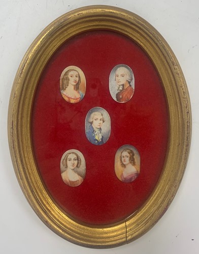 Lot 278 - Five portrait miniatures on ivory in a common...