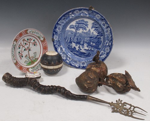 Lot 87 - Gilt painted fruit, Indian sphere, horn fork,...