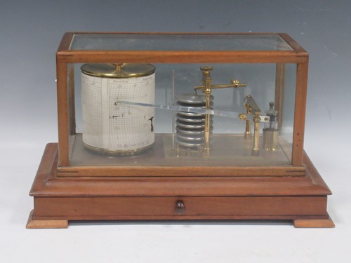 Lot 114 - A mahogany and glazed cased barograph by C W...