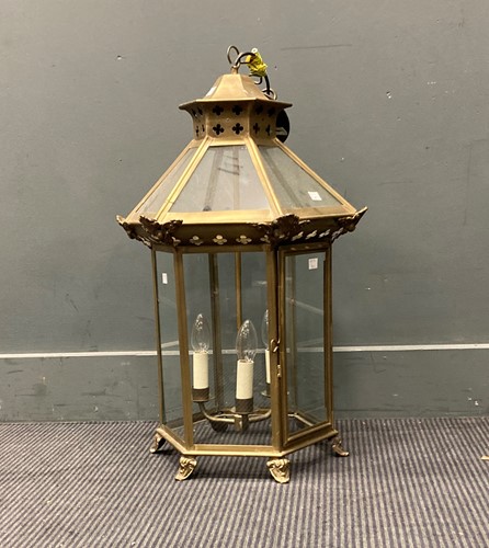 Lot 532 - A brass and glass lantern, adapted for...