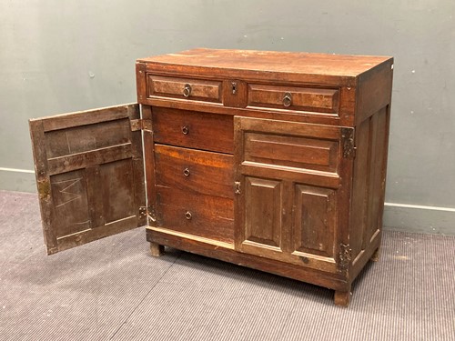 Lot 480 - A 17th century oak enclosed chest of drawers...