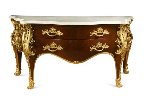 Lot 516 - A Louis XV style ormolu mounted kingwood bombe commode by Henry Dasson