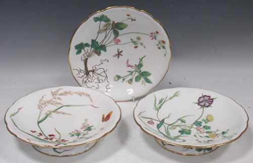 Lot 31 - Three hand-painted porcelain fruit tazzas...