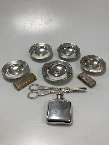 Lot 204 - A pair of silver grape shears, 5 silver...