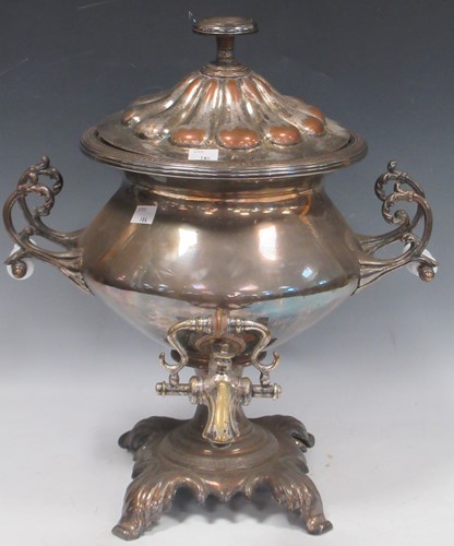 Lot 224 - A Victorian silver plate samovar with ceramic...
