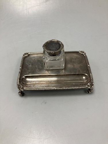 Lot 201 - A small silver inkstand with accompanying...