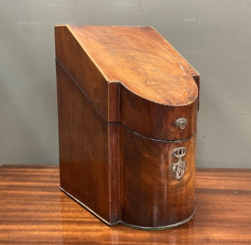 Lot 129 - A George III mahogany knife box, with a bowed...