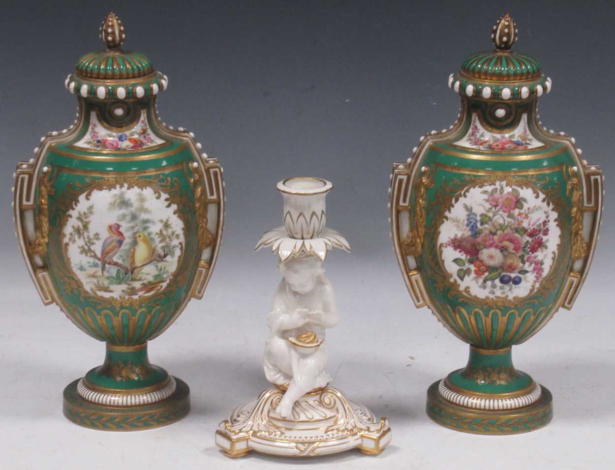 Lot 64 - A pair of Sevres style porcelain vases and...