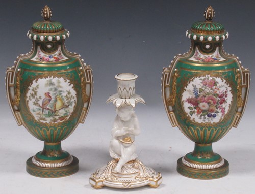 Lot 64 - A pair of Sevres style porcelain vases and...