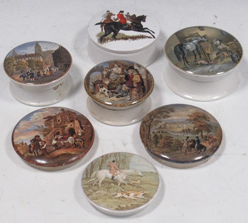 Lot 76 - A collection of five 19th century pot lids and...