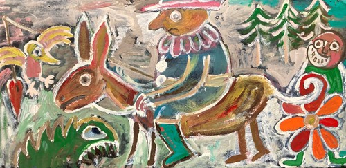 Lot 301 - 20th century A Gentleman riding a donkey Oil...