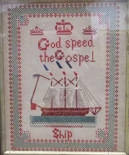 Lot 227 - Four needleworks, including ship picture and 3...