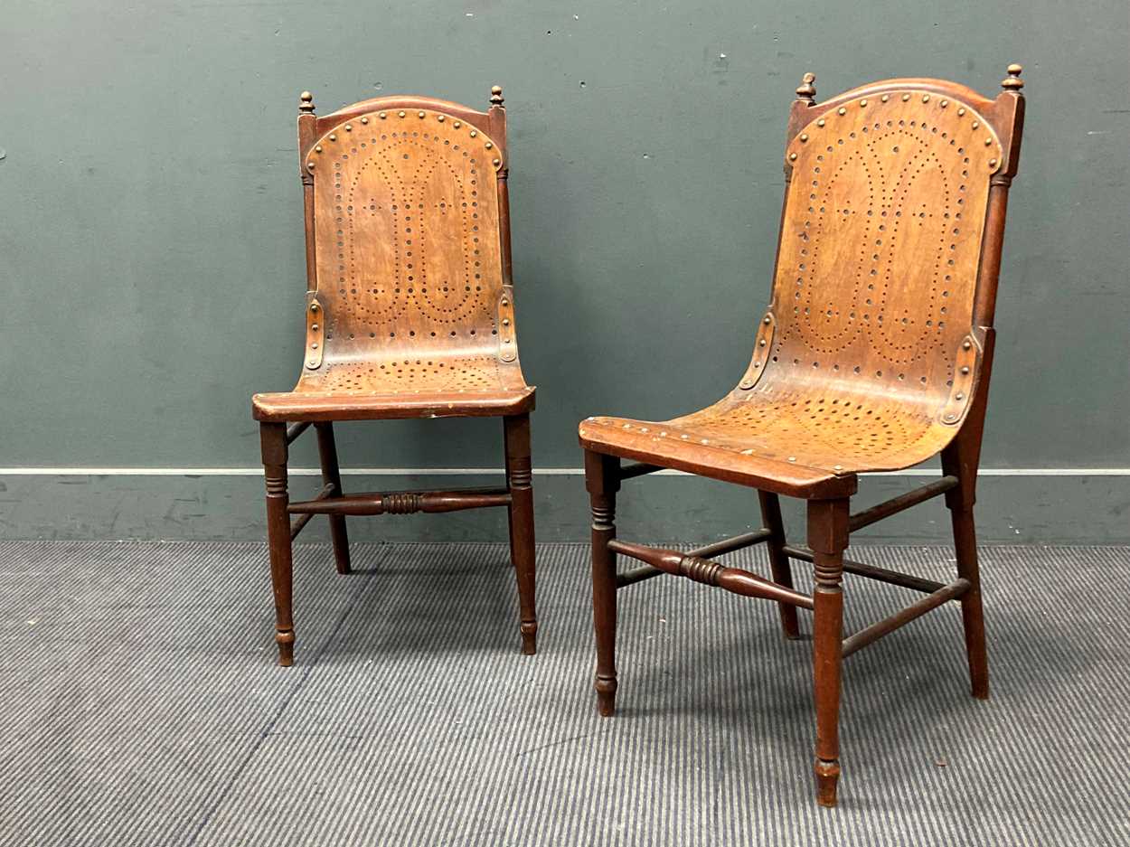 Lot 490 - A pair of Moorish style bent wood and brass...