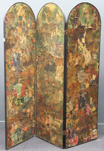 Lot 910 - A Victorian three-fold decoupage screen,...