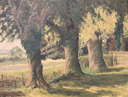 Lot 401 - Ted Wyatt Trees by a gate oil on panel signed...