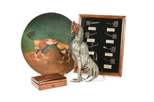 Lot 760 - Cockfighting Interest, a framed and glazed display of assorted spurs