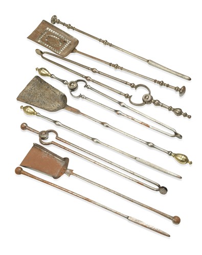Lot 635 - A set of George III polished steel fire irons